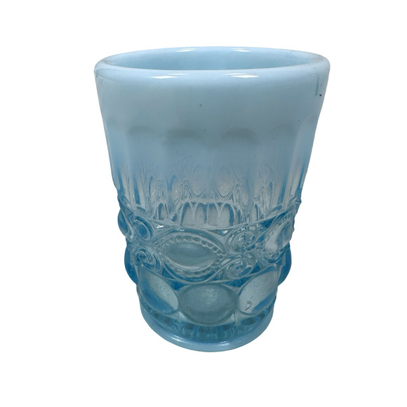 Vintage Mosser Glass Eye Winker Tumbler 4" Aqua Opal Opalescent Blue Juice USA - Picture 4 of 8